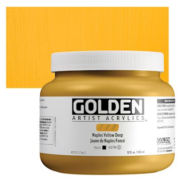 Open in modal - Golden Heavy Body Acrylic Paint - Naples Yellow Deep, 946 ml, Jar and swatch