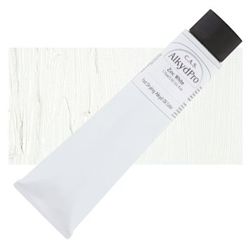Open in modal - CAS AlkydPro Fast-Drying Alkyd Oil Color - Zinc White, 175 ml tube and swatch