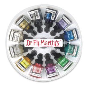Dr. Ph. Martin's Iridescent Calligraphy Ink Set - Top view of Set 1 with 1 oz bottles