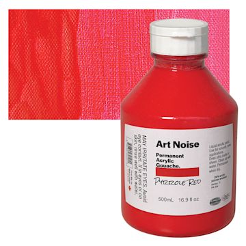 Open in modal - Tri-Art Art Noise Permanent Acrylic Gouache - Pyrrole Red, 500 ml, Bottle and swatch