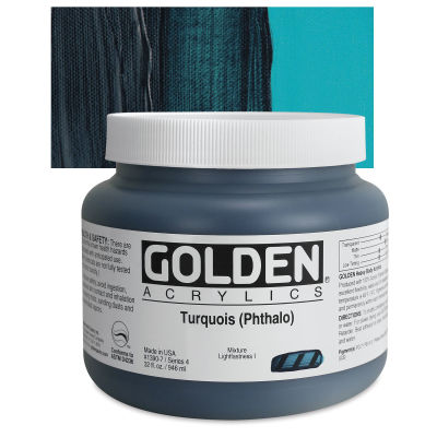 Golden Heavy Body Artist Acrylics - Turquoise (Phthalo), 32 oz Jar