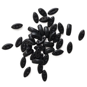 John Bead Czech Glass Cali Three-Hole Beads - Black beads in loose pile
