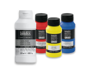 FREE! 8 oz bottle Liquitex Effects Pouring Medium when you buy any three 118 ml Liquitex Basics Acrylic Fluid Paints. 