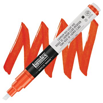 Open in modal - Liquitex Paint Marker - Cadmium Red Light Hue, 2mm Tip marker and swatch