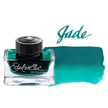 Open in modal - Pelikan Edelstein Fountain Pen Ink - Jade, 50 ml, bottle and swatch