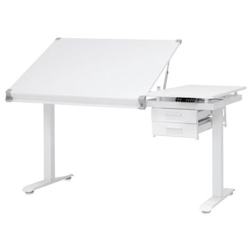 Open in modal - Studio Designs Graphix E-Lift Workstation with adjustable table top raised