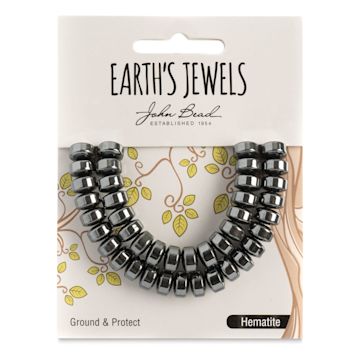 Open in modal - John Bead Earth’s Jewels Hematite Beads - Donut Rondelle, Pkg of 41, 5 mm x 8 mm - front of packaging