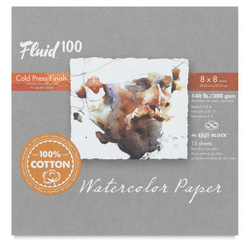 Fluid 100 Watercolor Paper Block, 10 Sheets, 300lb, Cold Press, 9 x 12