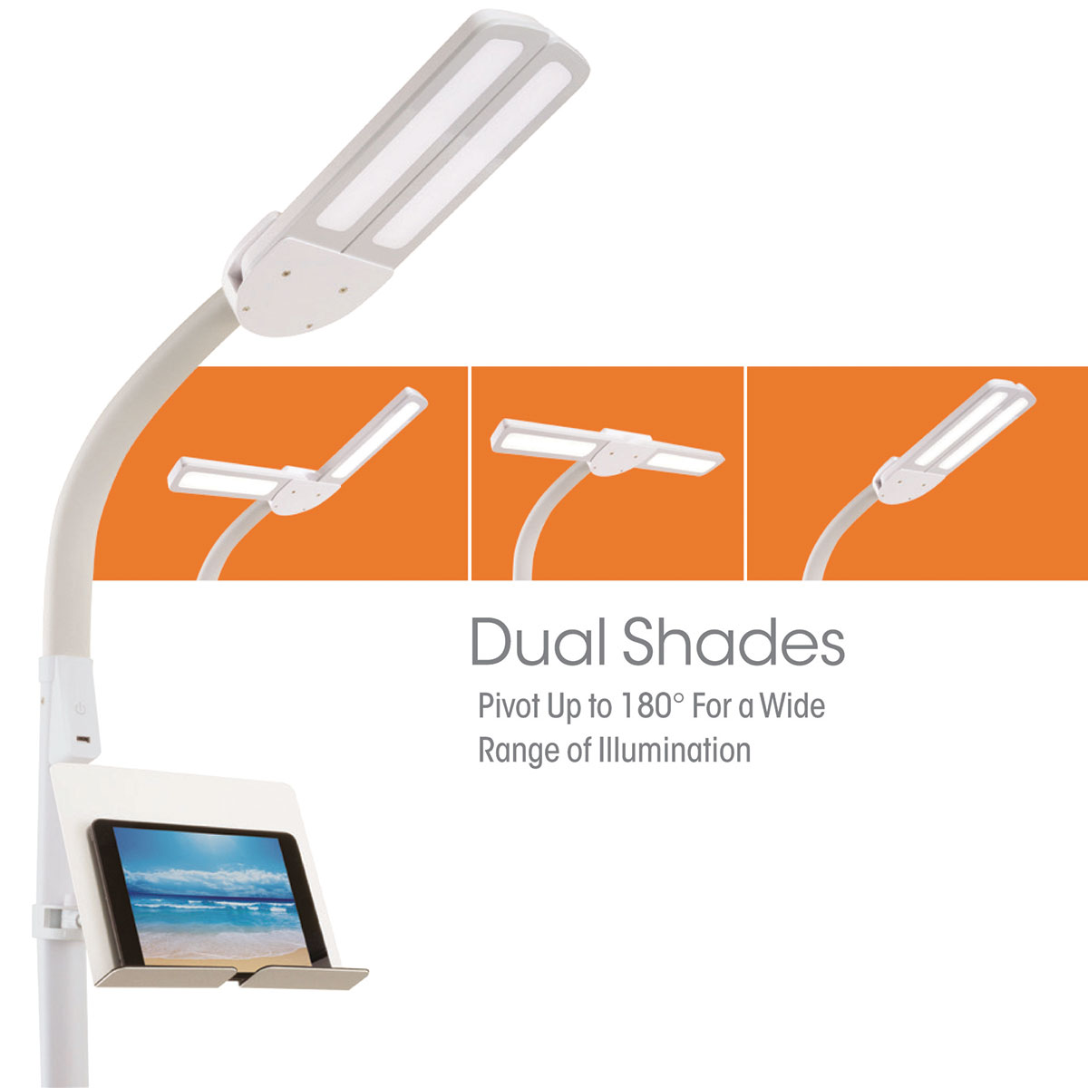 OttLite Dual Shade LED Floor Lamp with USB Charging Station