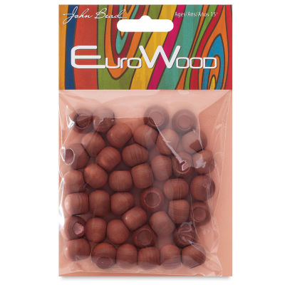 John Bead Euro Wood Beads - Light Brown, Round, Large Hole, 12 mm x 9.8 mm, Pkg of 40