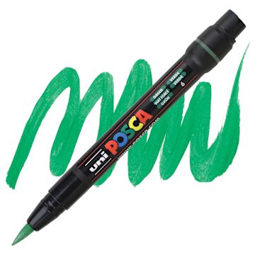 Open in modal - Posca Paint Marker - Green, Brush Tip - marker and swatch