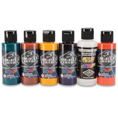 Createx Wicked Colors Airbrush Paint Sets - Component bottles of 6 pc Secondary Hues set