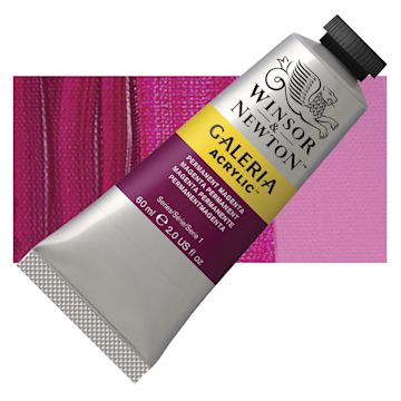 Open in modal - Winsor & Newton Galeria Flow Acrylic - Permanent Magenta, 60 ml tube and swatch