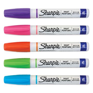 Open in modal - Sharpie Oil-Based Paint Marker - Fashion, Medium Point, Set of 5, laid out with caps on