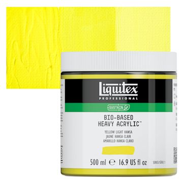 Open in modal - Liquitex Bio-Based Heavy Acrylic Paint - Yellow Light Hansa, 500 ml jar and swatch