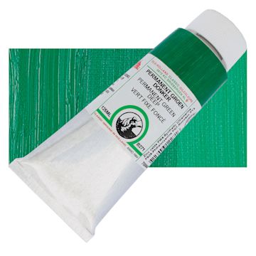 Open in modal - Old Holland Classic Oil Color - Permanent Green Deep, 125 ml tube and swatch