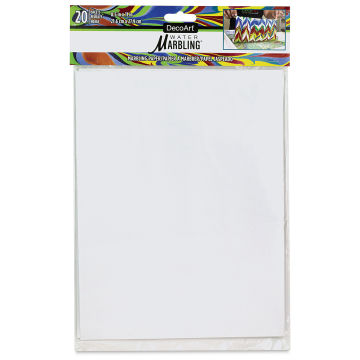 DecoArt Water Marbling Paper, 8-1/2" x 11", Pkg of 20, front of the packaging. 