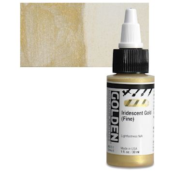 Open in modal - Golden High Flow Acrylic Paint - Iridescent Gold (Fine), 1 oz bottle and swatch