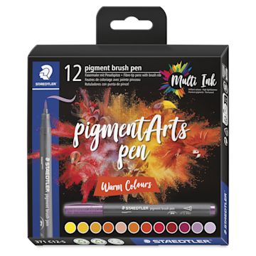 Open in modal - Staedtler Pigment Arts Brush Pens - Warm Colors, Set of 12, front of the packaging