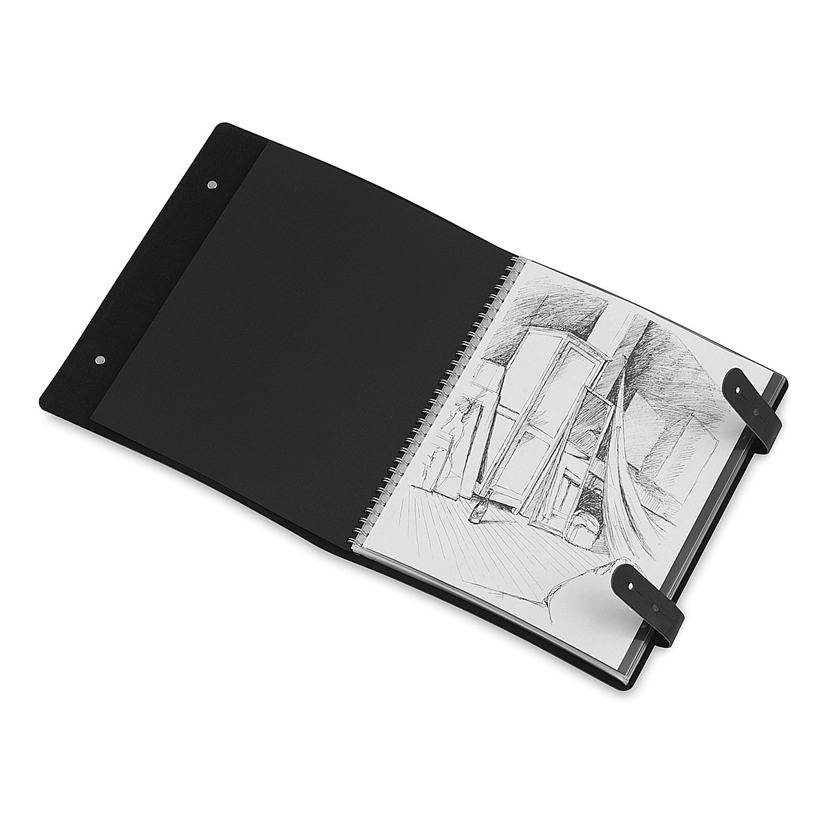 Prat Leather Spiral Presentation Book - 11 x 8 1/2, Double Tab Closure,  Black, Portrait