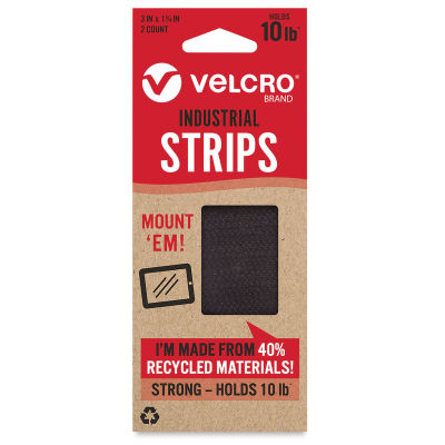 Velcro Brand ECO Collection Industrial Strips, Pkg of 2, Black, 3" x 1-3/4", Front Of Package