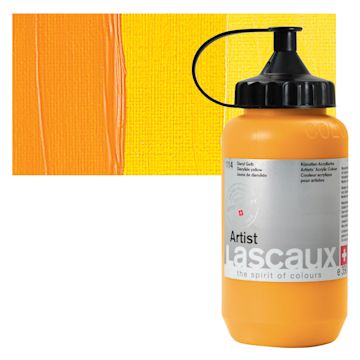Open in modal - Lascaux Artist Acrylic - Diarylide Yellow, 390 ml Tube and swatch
