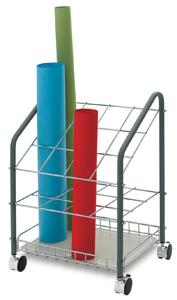 Safco Steel Wire Roll File - Angled view of 12 slot File with rolls of paper upright
