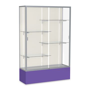 Open in modal - Waddell Spirit Series Display Case - 72" x 48" x 16", Satin Finish/Purple Base, Aluminum
