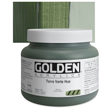 Open in modal - Golden Heavy Body Artist Acrylic - Terre Verte Historic Hue, 32 oz Jar and swatch