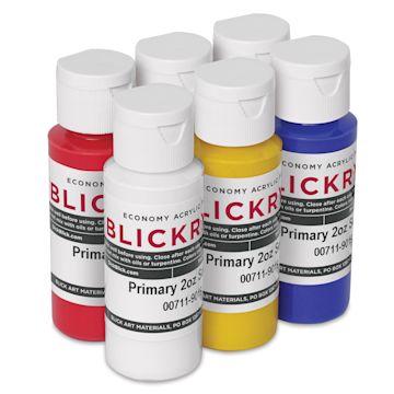 Open in modal - Blickrylic Student Acrylics - Primary Colors, Set of 6, 2 oz Bottles, out of packaging
