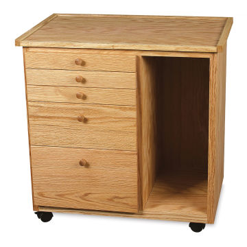 Best Studio 5 Drawer Taboret with Cubby - Right angled view showing 5 drawers and side open storage