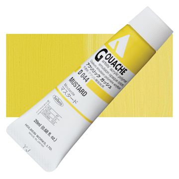 Open in modal - Holbein Acrylic Gouache - Mustard, 20 ml tube and swatch