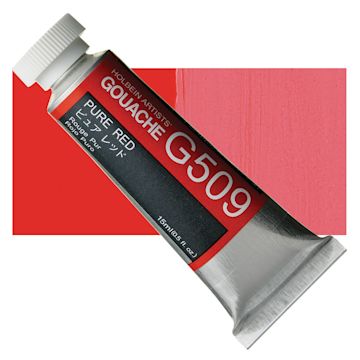 Open in modal - Holbein Artists' Gouache - Pure Red, 15 ml tube and swatch