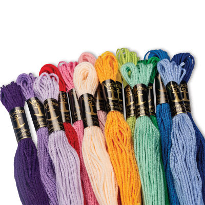 Anchor Cotton Embroidery Floss -Top view of skeins of Assorted Colors shown together