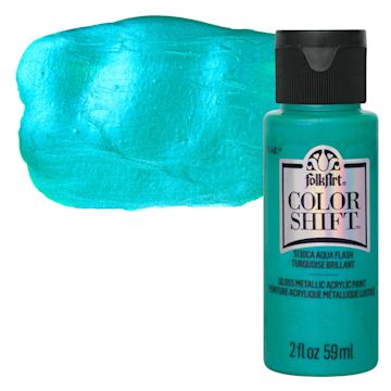 Open in modal - FolkArt Color Shift Paint - Aqua Flash, 2 oz bottle with swatch