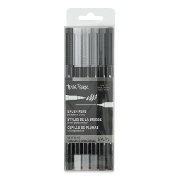 Brea Reese Dual Tip Brush Pens - Front of package of 6 pc Grayscale colors