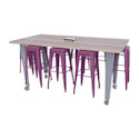 CEF Idea Island Work Table and Stools - Purple, 8 Stools, 34"H