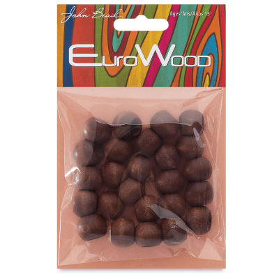 John Bead Euro Wood Beads - Dark Brown, Round, Large Hole, 14 mm x 11 mm, Pkg of 25