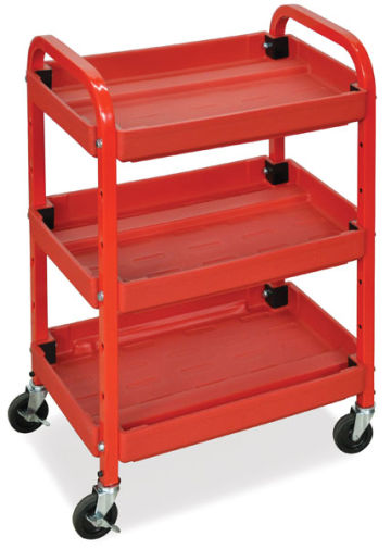 Luxor Mobile Carts - Three shelf Red cart shown at angle