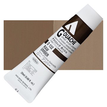 Open in modal - Holbein Acrylic Gouache - Raw Umber, 20 ml tube and swatch
