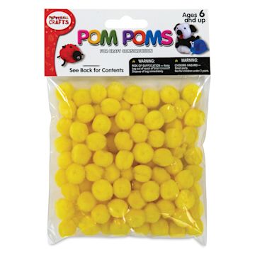 Open in modal - Pepperell Craft Pom Poms - Pkg of 100, 1/2", Yellow front of packaging