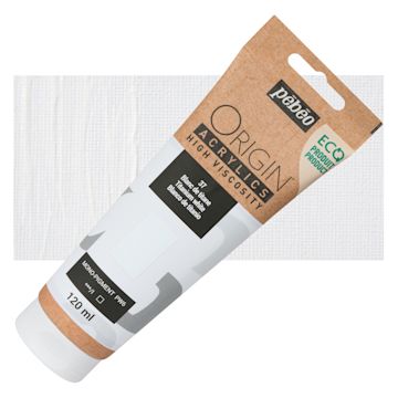 Open in modal - Pebeo Origin Acrylic Paint - Titanium White, 120 ml tube and swatch