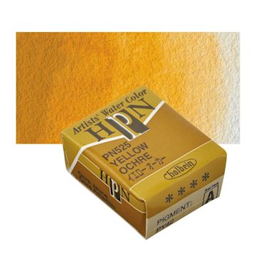 Open in modal - Holbein Artists' Watercolor Half Pan - Yellow Ochre and swatch
