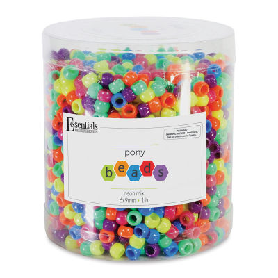 Essentials by Leisure Arts Pony Beads - Neon, Opaque, 6mm x 9mm, 1 lb, Tub