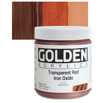 Open in modal - Golden Heavy Body Artist Acrylic - Transparent Red Iron Oxide, 8 oz Jar and swatch