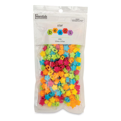 Essentials by Leisure Arts Star Beads - Assorted Colors, Opaque, 12 mm, Package of 225 (Front of packaging)