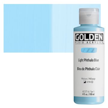 Open in modal - Golden Fluid Acrylic - Light Phthalo Blue, 4 oz bottle and swatch