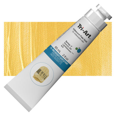 Tri-Art High Viscosity Artist Acrylic - Iridescent Pale Gold, 60 ml tube with swatch