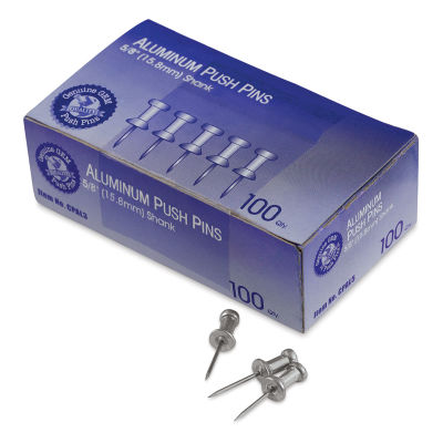 Advantus GEM Aluminum Push Pins - Closed box of 5/8" Push Pins with 3 loose