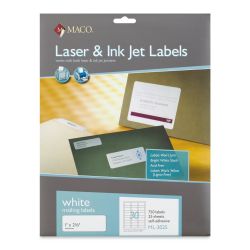 Maco Laser/Ink Jet White Multi-Purpose Labels - Address Labels, 750 Labels